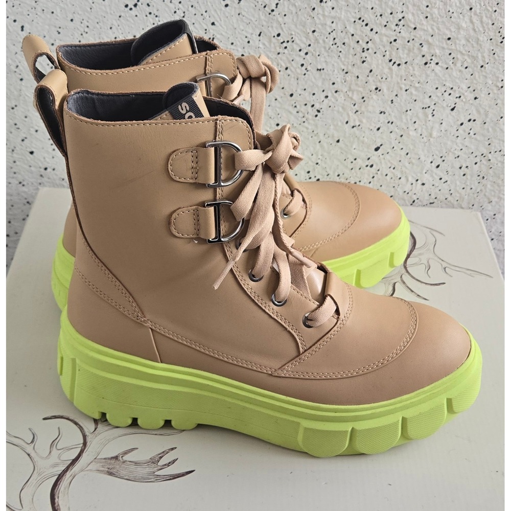 Sorel Caribou X Lace-Up BootsTan NeonGreen Waterproof Platform NL5015-262 Size 9